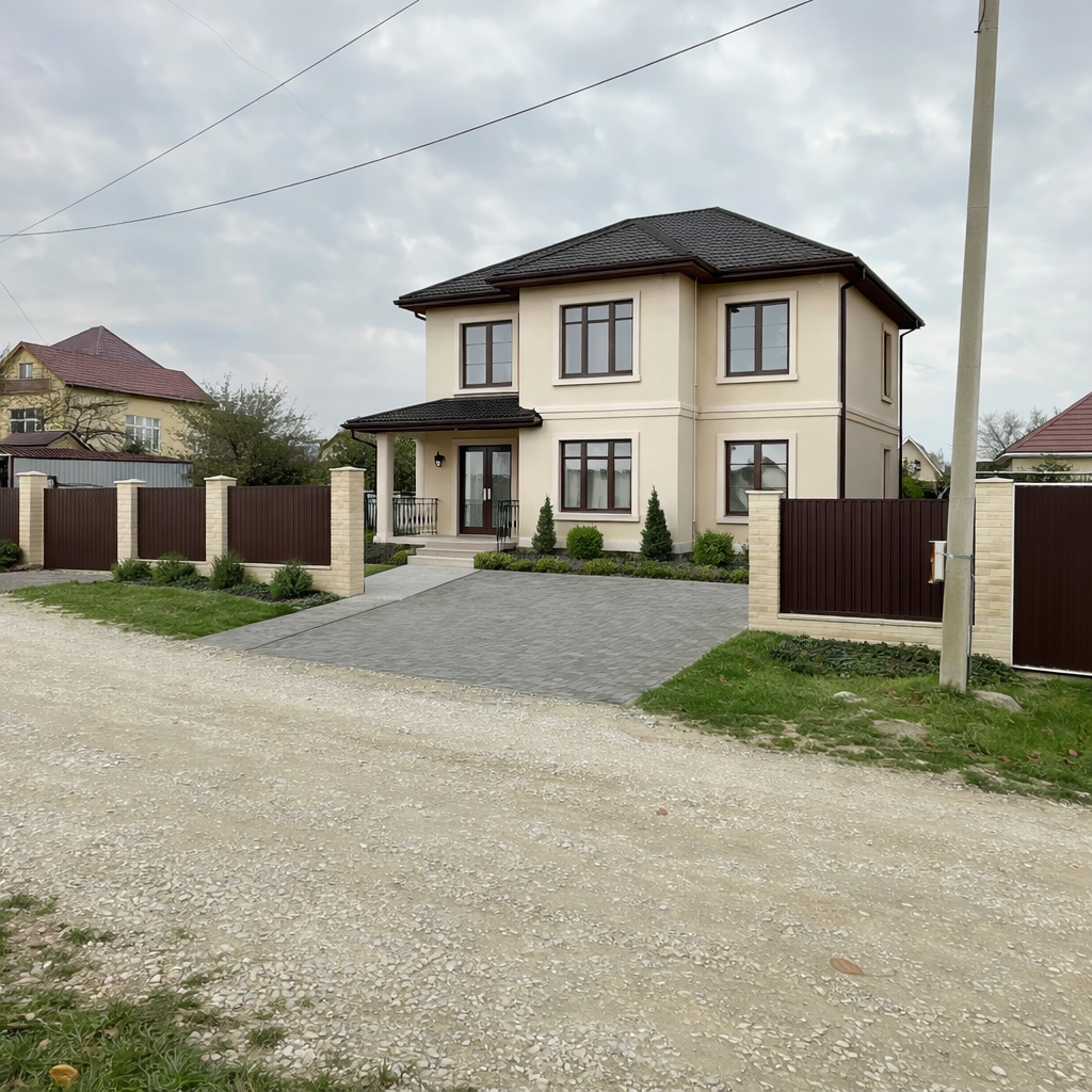 Визуал двухэтажного дома около 150 квадратных метров на участке в Раевской