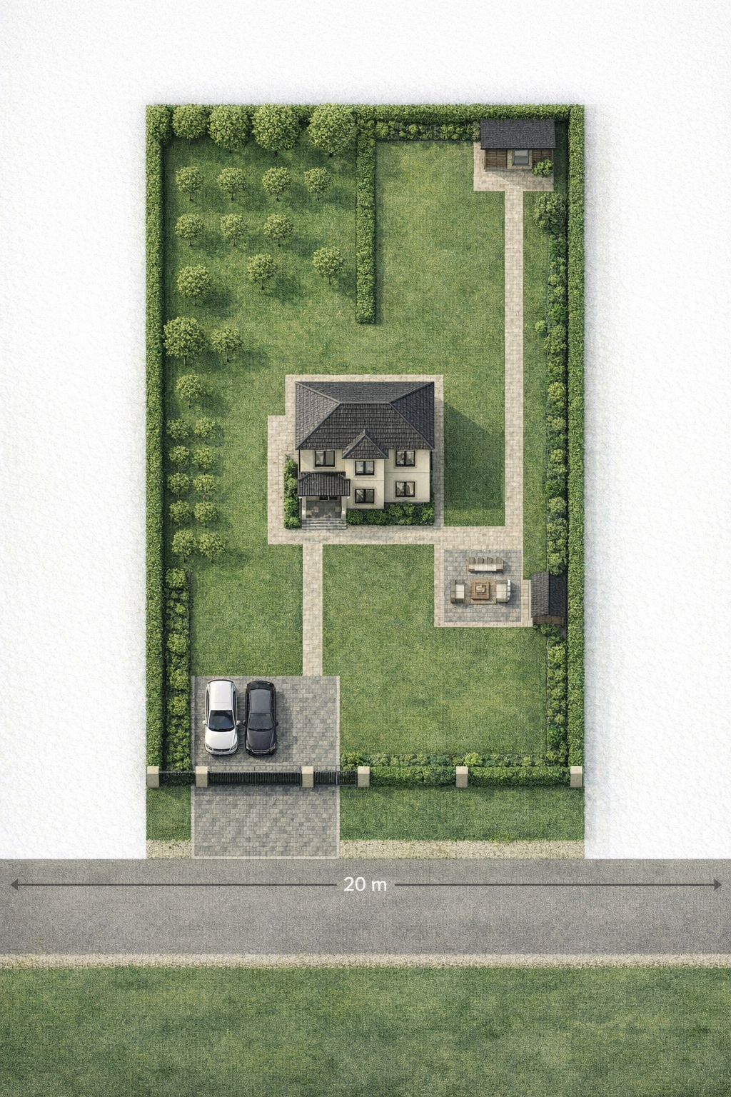 План участка 20 на 40 метров с домом ближе к фасаду